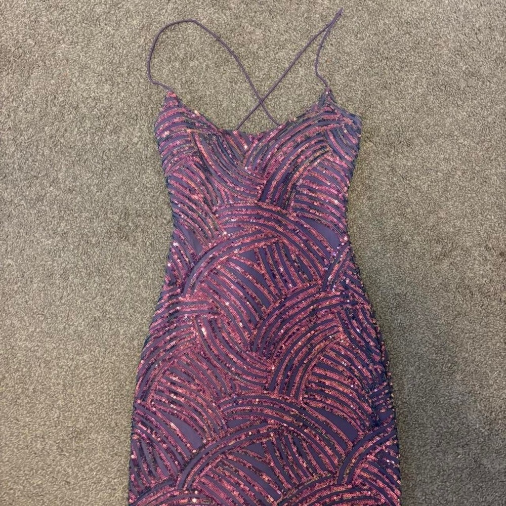 Purple Sequin Slip Dress with Strappy Back